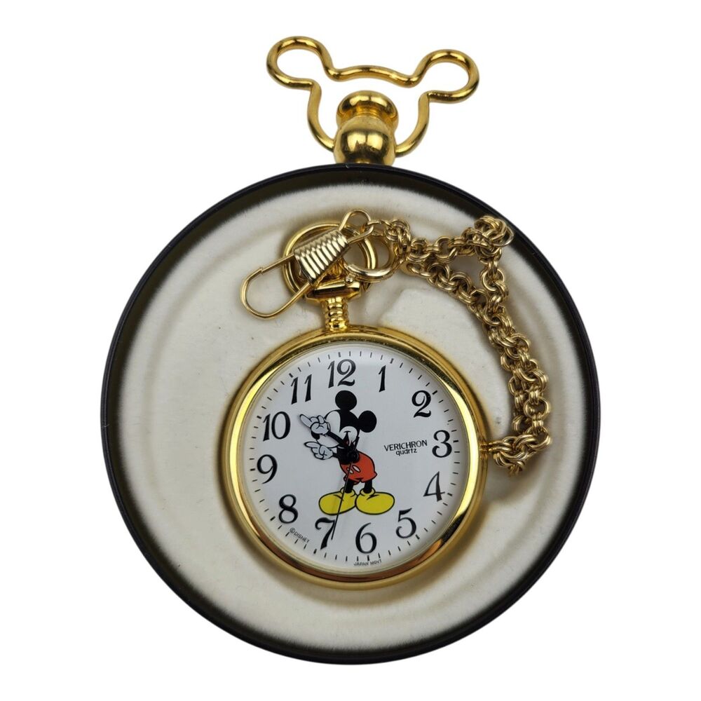 Mickey Mouse Vintage Pocket Watch Original Tin Case Disney Verichron New